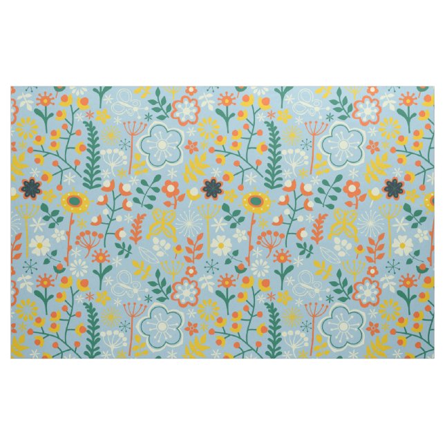 Cute Colourful Stylised Retro Flowers Pattern 3 Fabric (Fat Quarter)