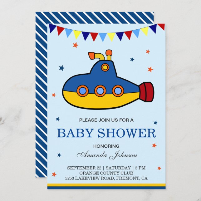 Cute Colourful Submarine Baby Shower Invitation (Front/Back)