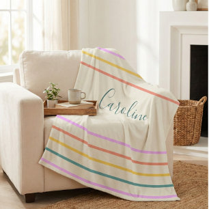 Cute Colourful Summer Stripes Personalised Fleece Blanket