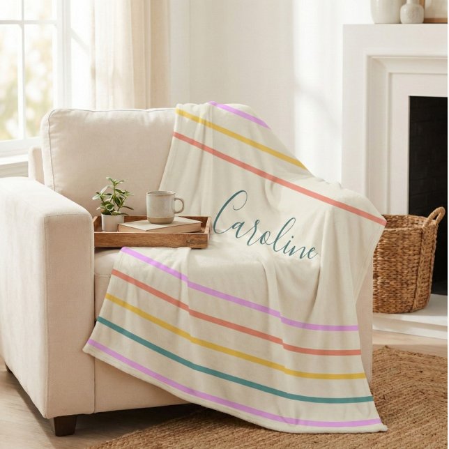Cute Colourful Summer Stripes Personalised   Fleece Blanket (Creator Uploaded)