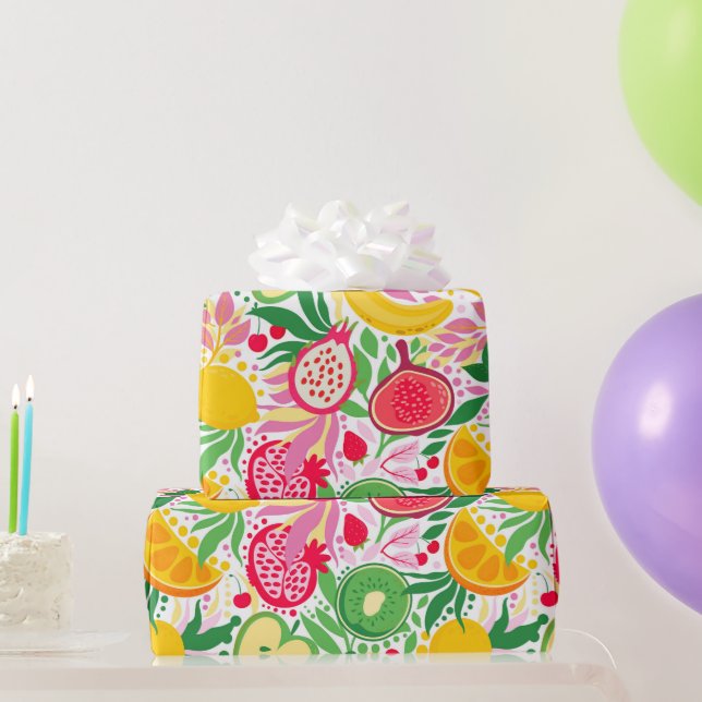 Cute Colourful Summer Tropical Fruit Fun Pattern Wrapping Paper (Party Gifts)
