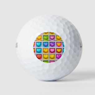 Cute Colourful Summery Square Heart Tiles Pattern Golf Balls