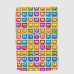 Cute Colourful Summery Square Heart Tiles Pattern Golf Towel