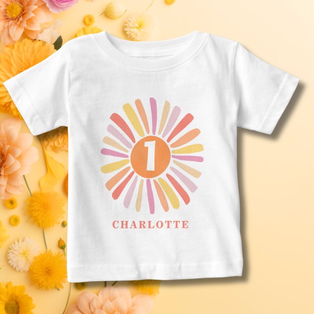 Cute Colourful Sunshine 1st Birthday Personalised Baby T-Shirt (Cute Colorful Sunshine 1st Birthday Personalized Baby T-Shirt)