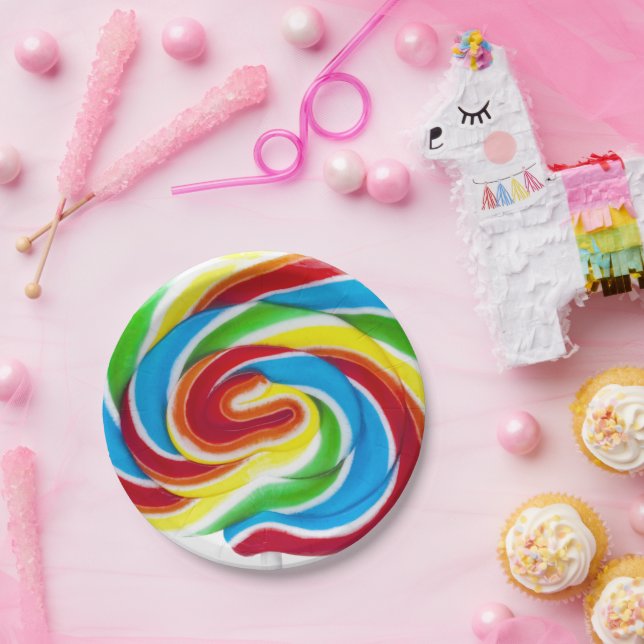 Cute Colourful Sweet Candy Rainbow Lollipop Paper Plate (Party)