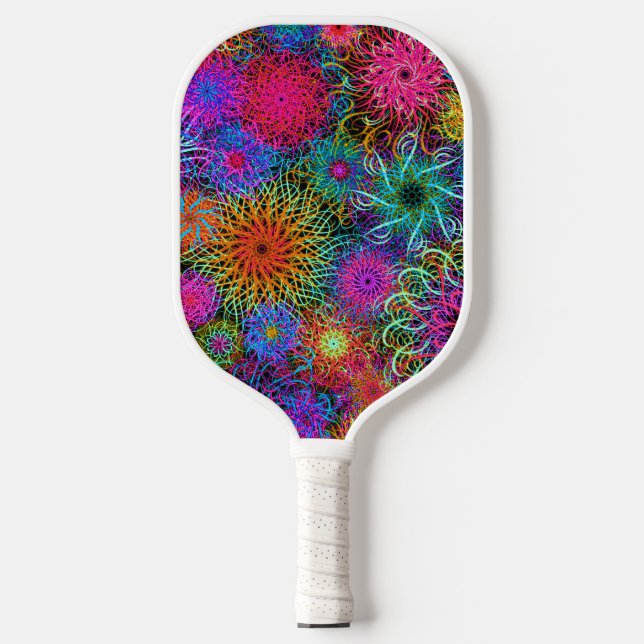Cute colourful swirl pattern pickleball paddle (Front)