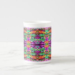 Cute colourful symetric abstract neon tribal bone china mug