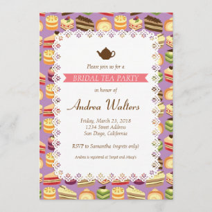Cute & Colourful Tea Cakes Illustrated Bridal Part Invitation