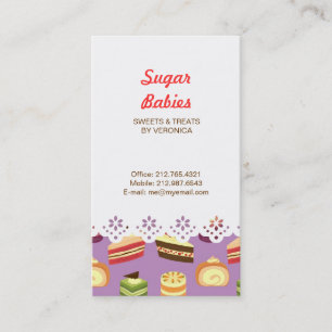 Cute & Colourful Tea Cakes Illustrated Pattern Business Card