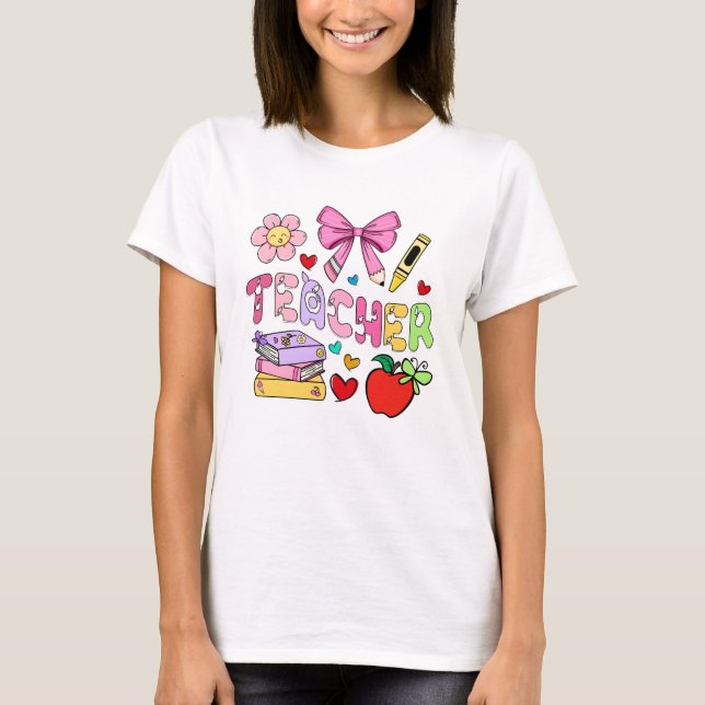 Cute Colourful Teacher Typography T-Shirt (Front)