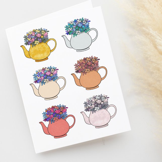 Cute Colourful Teapots with Flowers Blank Thank You Card (Creator Uploaded)