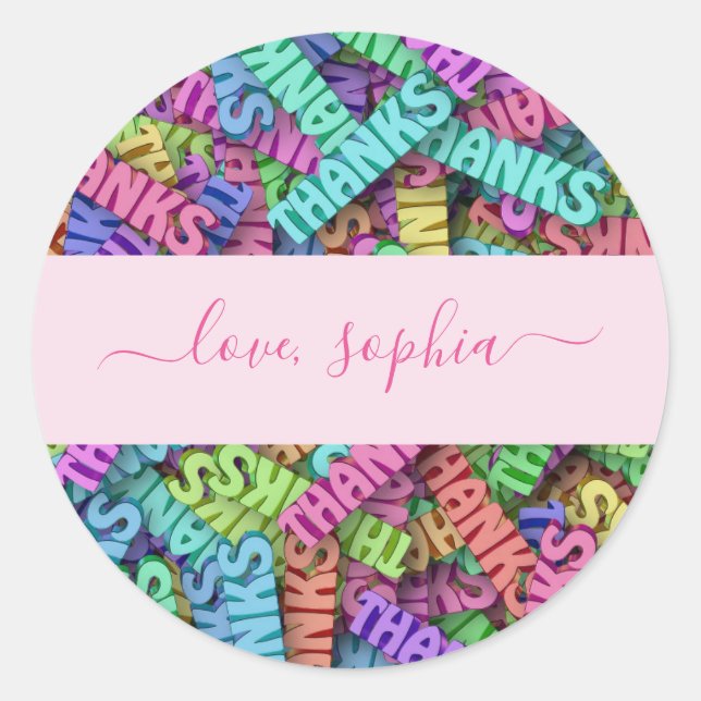 Cute Colourful Thanks Thank You Add Name Classic Round Sticker (Front)
