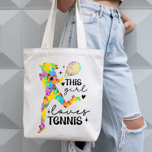 Cute & Colourful This Girl Loves Tennis Tote Bag