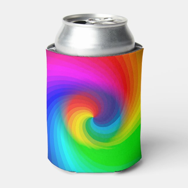 Cute Colourful Tie Dye Rainbow Swirl Art Pattern Can Cooler (Can Front)