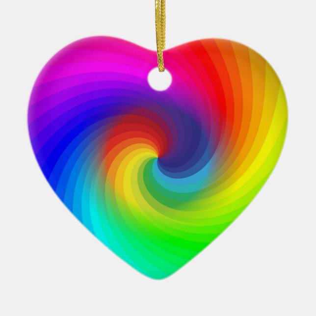 Cute Colourful Tie Dye Rainbow Swirl Art Pattern Ceramic Tree Decoration (Front)