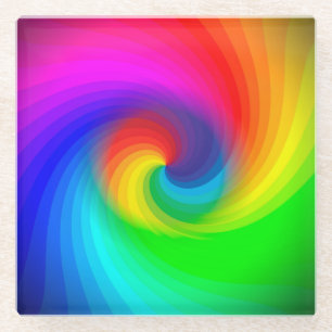 Cute Colourful Tie Dye Rainbow Swirl Art Pattern Glass Coaster