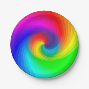 Cute Colourful Tie Dye Rainbow Swirl Art Pattern Paper Plate
