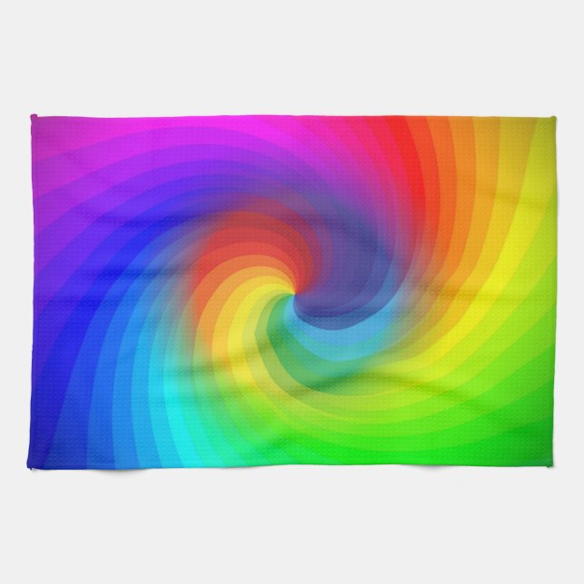 Cute Colourful Tie Dye Rainbow Swirl Art Pattern Tea Towel (Horizontal)