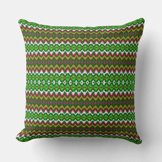 Cute colourful traditional geomtric patterns cushion (Front)