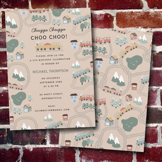 Cute Colourful Trains on Train Tracks Kids Birthda Invitation (Cute Colorful Trains on Train Tracks Kids Birthday Invitation)