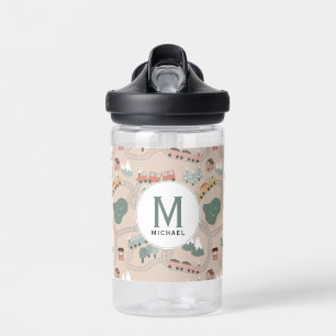 Cute Colourful Trains on Train Tracks Kids Monogra Water Bottle