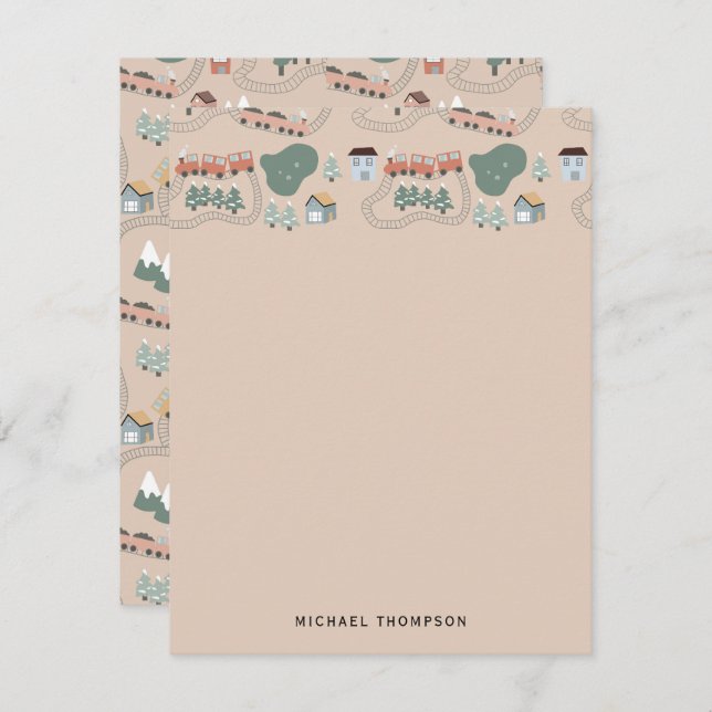 Cute Colourful Trains on Train Tracks Kids Pattern Card (Front/Back)