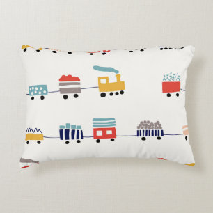 Cute, colourful trains seamless pattern. decorative cushion