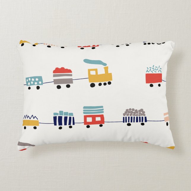 Cute, colourful trains seamless pattern. decorative cushion (Front)