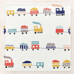 Cute, colourful trains seamless pattern. glass coaster