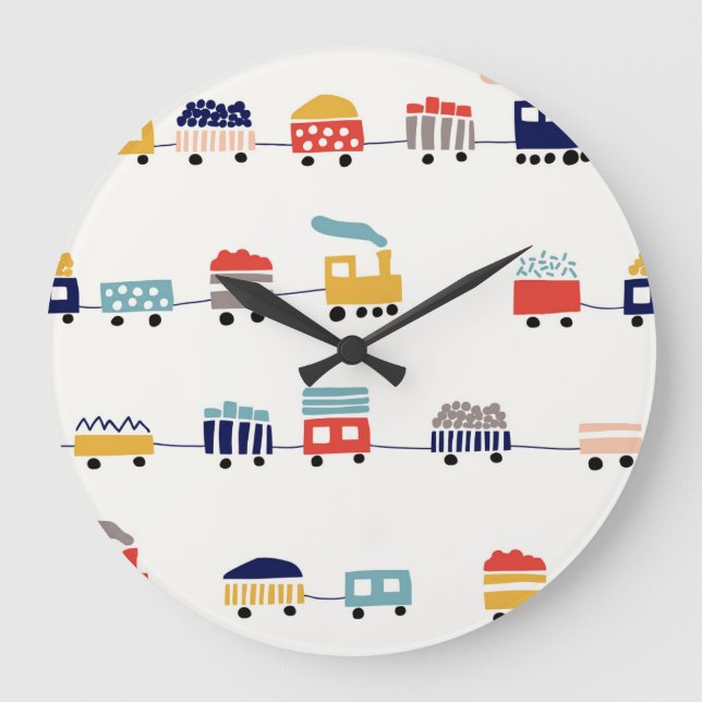 Cute, colourful trains seamless pattern. large clock (Front)