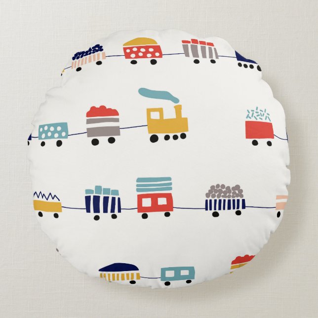 Cute, colourful trains seamless pattern. round cushion (Front)