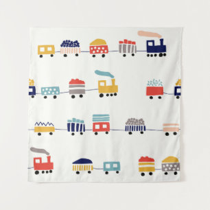 Cute, colourful trains seamless pattern. tapestry