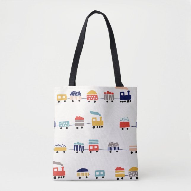 Cute, colourful trains seamless pattern. tote bag (Front)