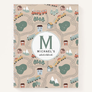 Cute Colourful Trains Train Tracks Kids Sketchbook Notebook