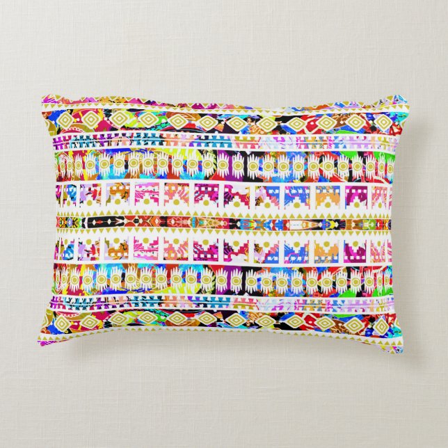 Cute colourful tribal aztec pattern decorative cushion (Back)