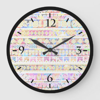 Cute colourful tribal aztec pattern large clock