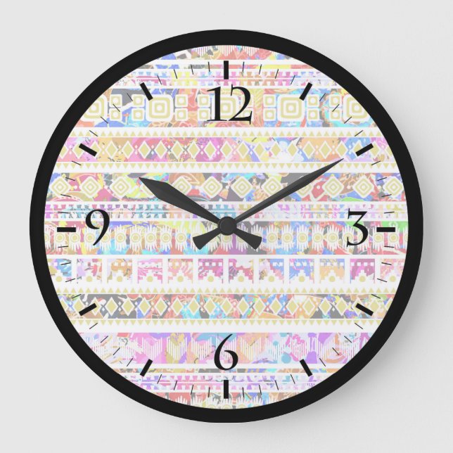 Cute colourful tribal aztec pattern large clock (Front)