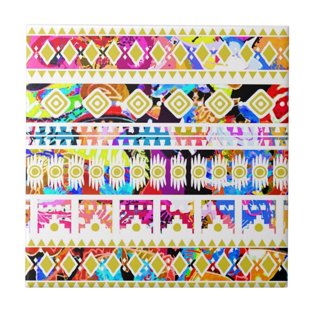 Cute colourful tribal aztec pattern tile (Front)