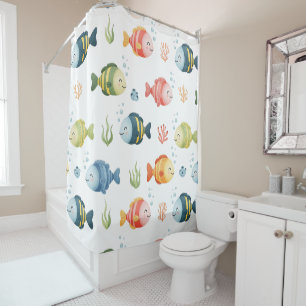 Cute Colourful Tropical Fish Pattern Shower Curtain