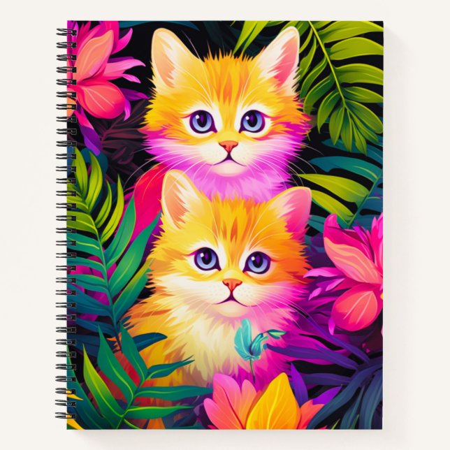 Cute Colourful Tropical Kittens Notebook (Front)