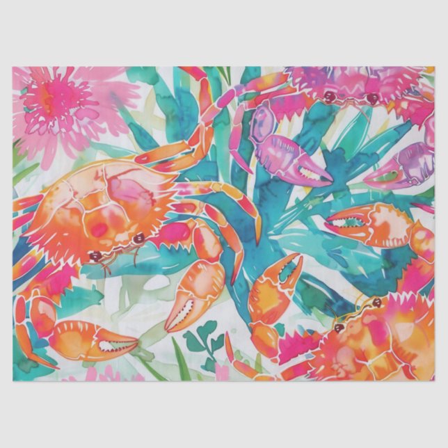 Cute Colourful Tropical Watercolor Crabs Tissue Paper (Front)