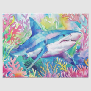 Cute Colourful Tropical Watercolor Shark Tissue Paper