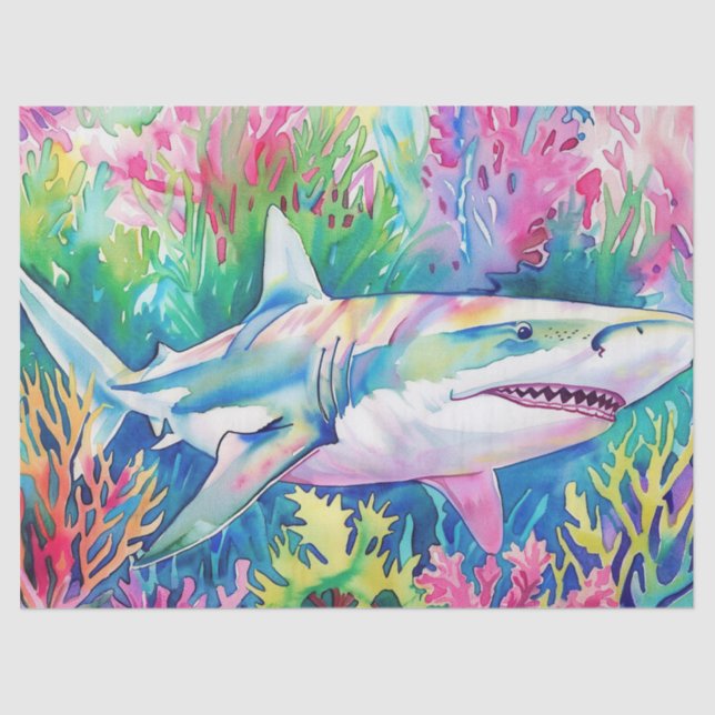 Cute Colourful Tropical Watercolor Shark Tissue Paper (Front)