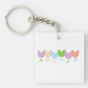 Cute Colourful Tulips Mother, 6-Letter Personalise Key Ring