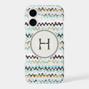 Cute colourful turquoise abstract pattern monogram