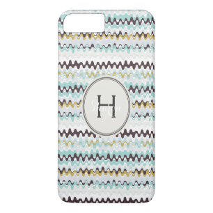 Cute colourful turquoise abstract pattern monogram iPhone 8 plus/7 plus case