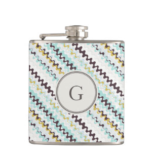 Cute colourful turquoise abstract pattern monogram hip flask