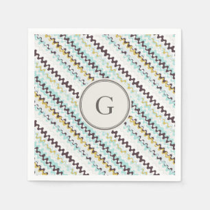 Cute colourful turquoise abstract pattern monogram napkin