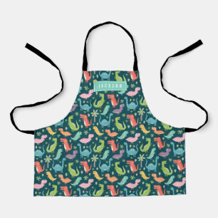 Cute & Colourful Turquoise Dinosaur Pattern Kids Apron