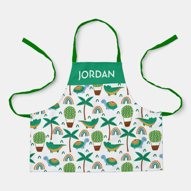 Cute Colourful Turtle Alligator Rainbow Pattern Apron (Front)
